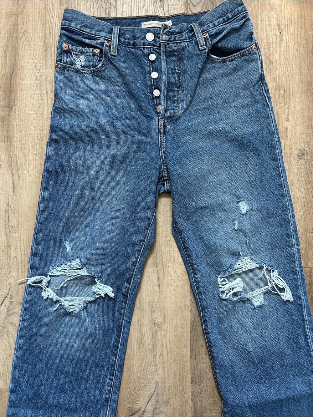 Levi's Straight Leg Distressed Blue Jeans